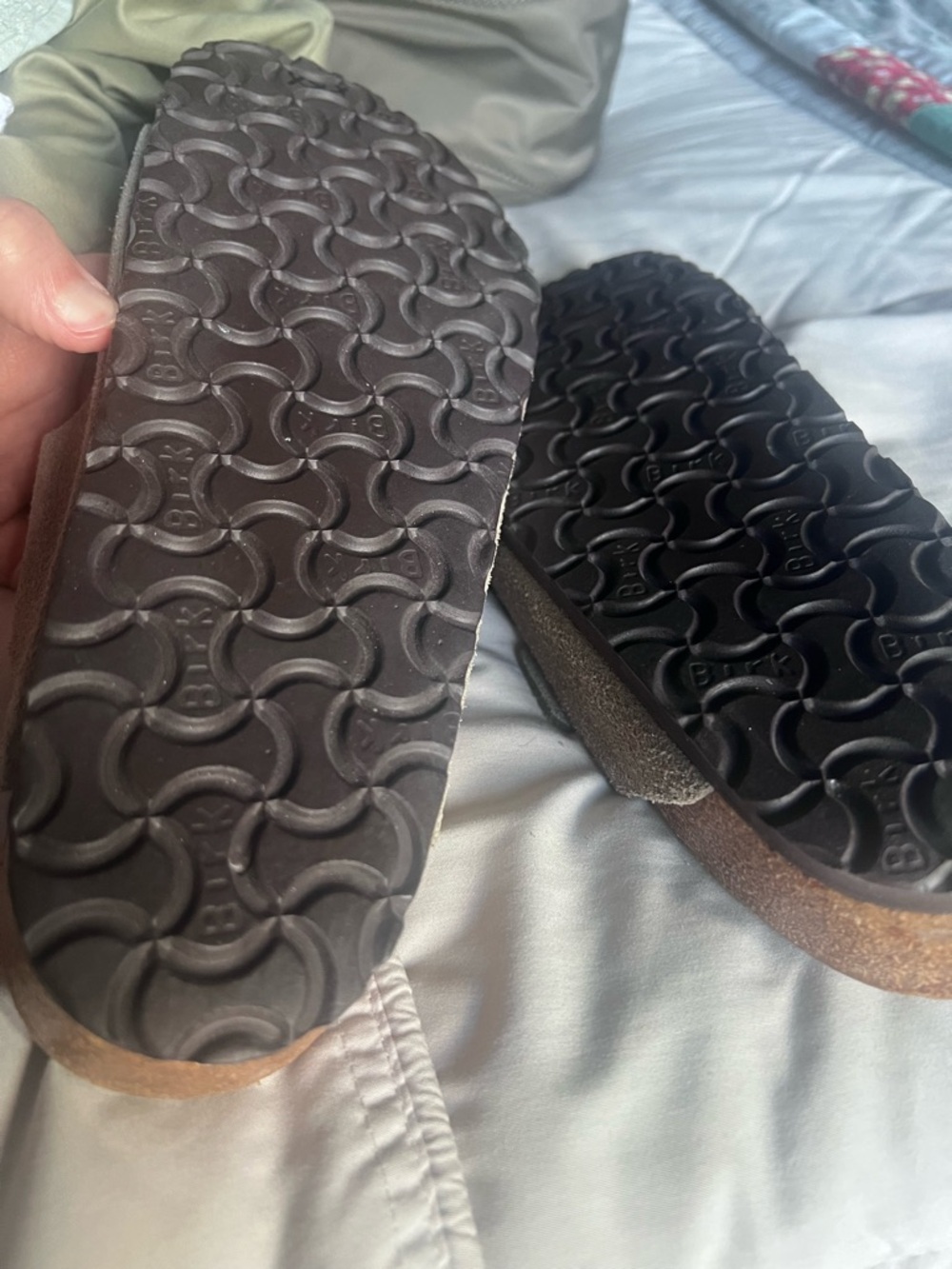 MAKE AN OFFER BIRKENSTOCK Arizona Taupe Suede Double-Buckle Slide Cork Sandals - Picture 11 of 11